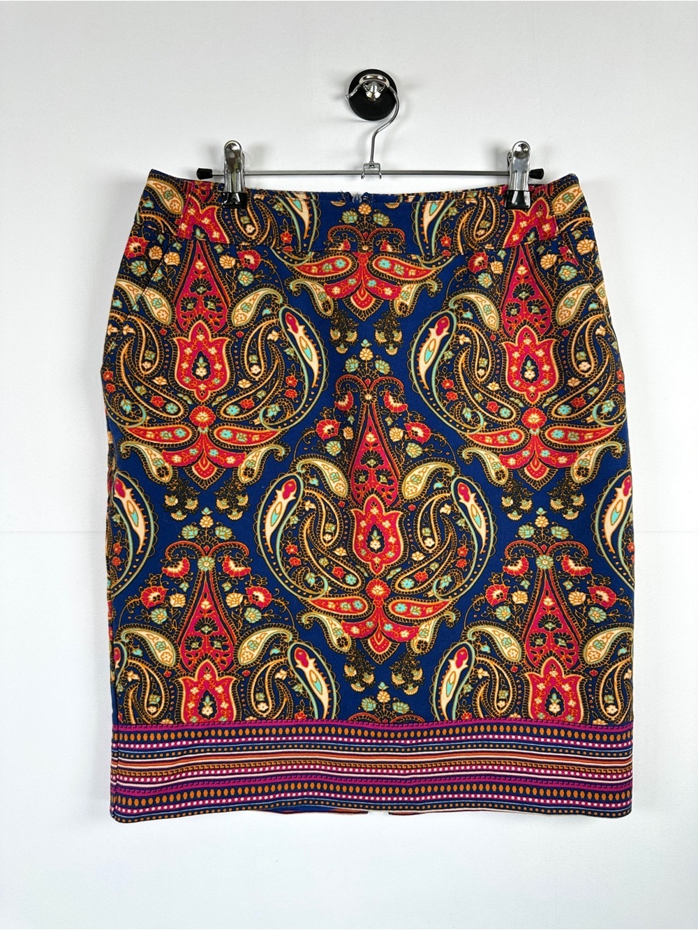 Merona Paisley Print Pencil Skirt Vibrant Blue Red Lined 6 Boho